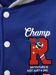 Boys' Letter Print Baseball Jacket And Pants Set - Blue - View 4