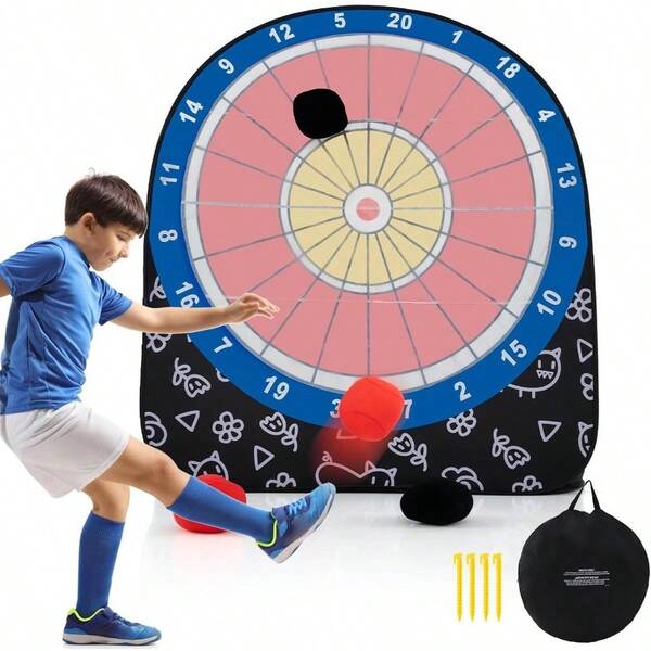 Large Dart Board For Foldable And Portable Dartboard W 4 Kick Balls Carrying Bag Giant Outdoor Kick And Throw Dart Games Soccer Target Dartboard For Family Yard Lawn