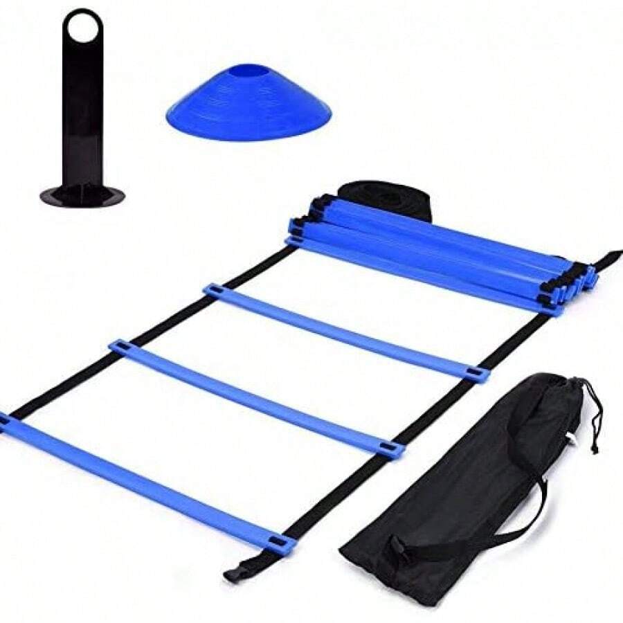 Kit de Entrenamiento de Velocidad y Agilidad, Escalera Plana de 5.8m + 10 Conos de Disco Escalera de Entrenamiento de Velocidad con Bolsa de Almacenamiento para Entrenamiento Atlético - 1 - Ver 1