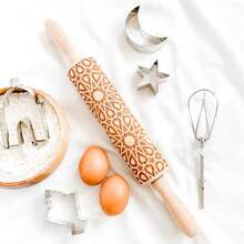 1pc Eid Mubarak Geometric Pattern Rolling Pin, Stainless Steel Roller, Islamic Design, Ramadan Baking Rolling Pin, Useful & Commemorative Ramadan Gift