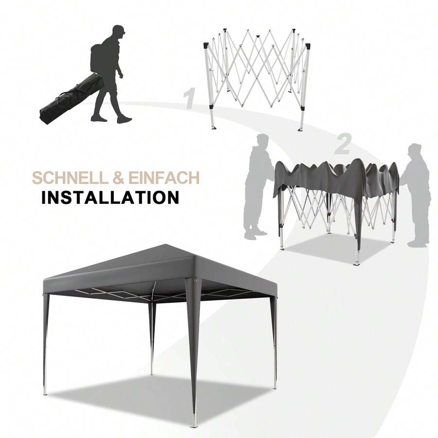 DEVOKO 2x2, 3x3 M Waterproof, Stable Folding Pavilion, Pop-Up Garden Pavilion, Party Tent, Beer Tent, Sunshade, Sun Canopy With Adjustable Height, Suitable For Festivals, Celebrations, Beaches, Patios, Available In Three Colors - 灰色 - 查看 1