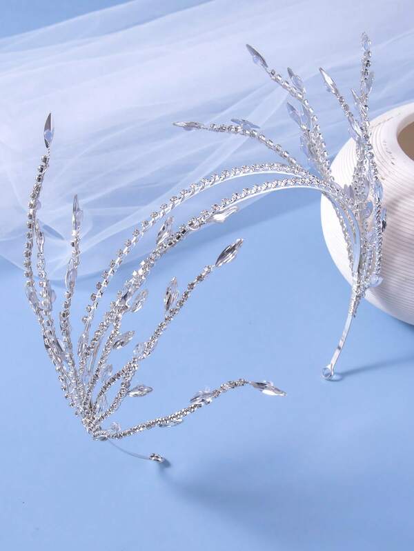 1pc Bridal Bridesmaid Crystal Rhinestone LeafHeadband,Simple Elegant Wedding Party Photoshoot Hair Accessory