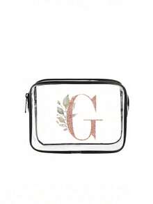 玫瑰金字母A-Z印花PVC洗漱包，PVC旅行收纳包，拉链封口 - 轻便、不易褪色的化妆洗漱包、药品收纳包、大容量化妆品收纳包、便携式化妆包、药盒、药盒、药瓶、药瓶、医院包、急救包、药品收纳袋、旅行必备、邮轮必备、度假必备