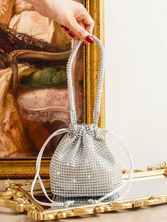 Fashionable Elegant Rhinestone Decor Handbag, Suitable For Party, Cocktail, Clutch Purse, Makeup Bag