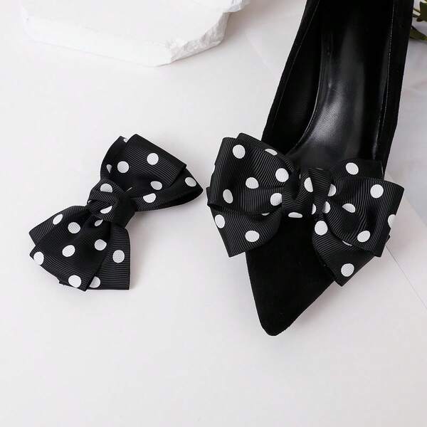1 Pair Black & White Polka Dot Handmade Shoe Clips, Versatile Casual Shoe Accessories Decorative DIY Detachable