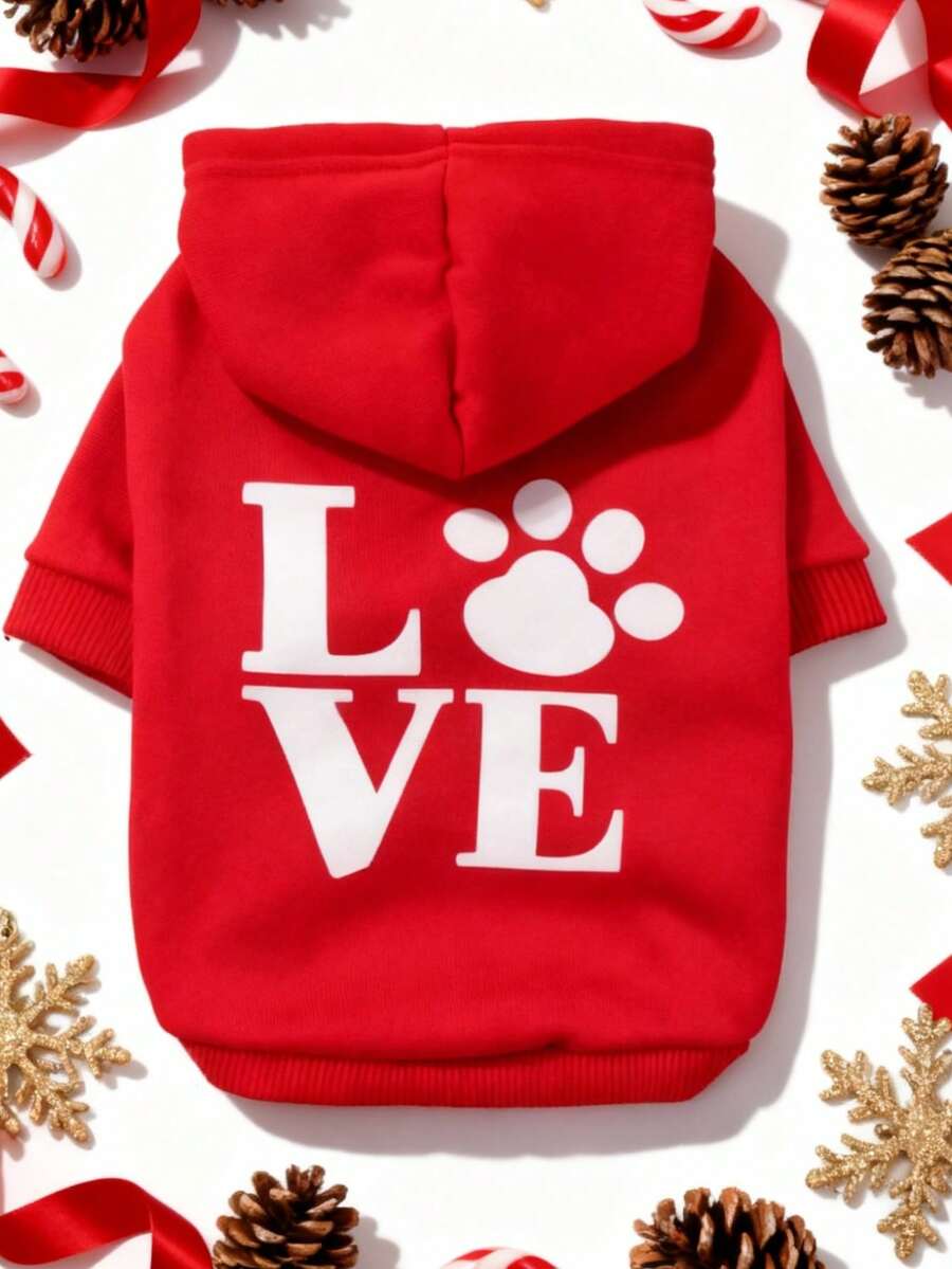 1件爱心爪印保暖舒适休闲卫衣，适合猫狗室内外穿着，情人节礼物