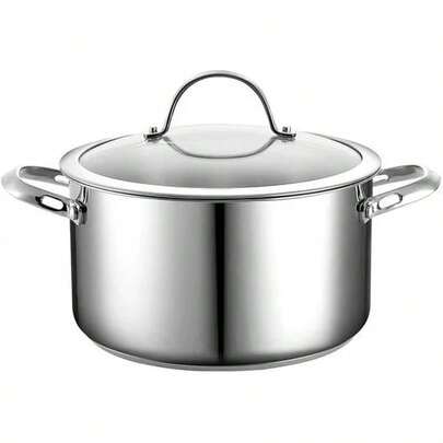Dutch Oven Casserole With Glass Lid 6Quart Classic Stainless Steel Stockpot Silver