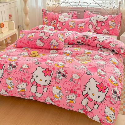 SANRIO 三丽鸥2/3件套床上用品套装 - ///（1件被套+1/2个枕套，不含填充物）可爱卡通图案，全尺寸，柔软舒适，适合宿舍、家庭卧室、酒店，四季皆宜，带拉链封口和枕套，多色可选，耐用，超大尺寸床上用品套装