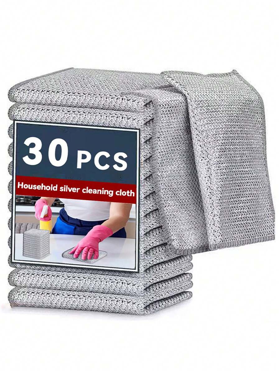 30/20/10/5pcs Magic Cleaning Cloth Thickened Double -Sided Metal Steel Wire Rags Kitchen Dish Pot Washdishing Cloths Towel Clean Tools - Silver - View 1
