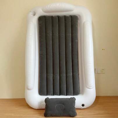 1pc Children/Teen Inflatable Bed, PVC Thickened Outdoor Portable Flocked Mattress, Detachable Mattress, Anti-Slip Guard Rails
