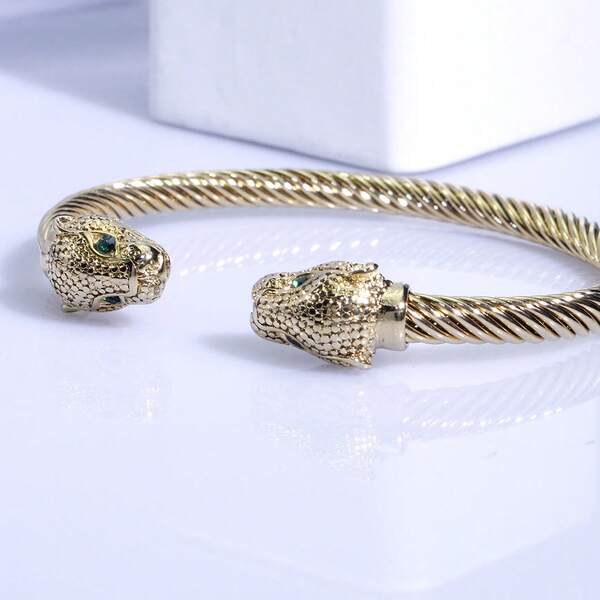 1pc Stainless Steel Leopard Head Opening Bangle