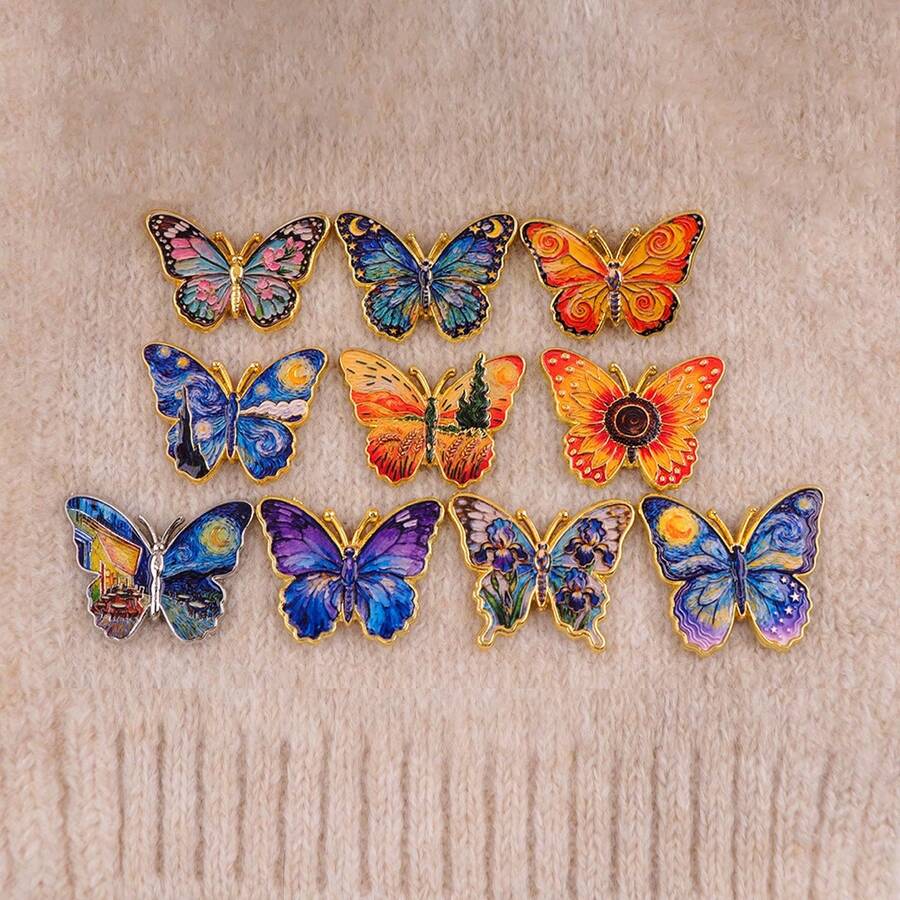 梵高风格蝴蝶胸针，适用于背包，软珐琅材质，女士胸针，可作衣服徽章、别针、配饰、时尚珠宝礼品