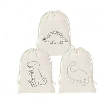 6pcs/Pack Minimalist Line Dinosaur Pattern Drawstring Bags, Lightweight Party Gift Bags, Baby Shower First Birthday Party Favor Bags For Kids Celebrations, Special Events And Gatherings - Beige - View 1