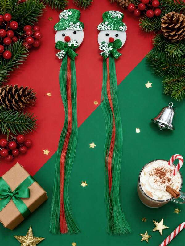 Clips para el cabello con diseño de muñeco de nieve y copos de nieve verdes navideños, accesorios de cabello navideños con muñeco de nieve lindos, adecuados para usar en Navidad, accesorios de cabello versátiles navideños