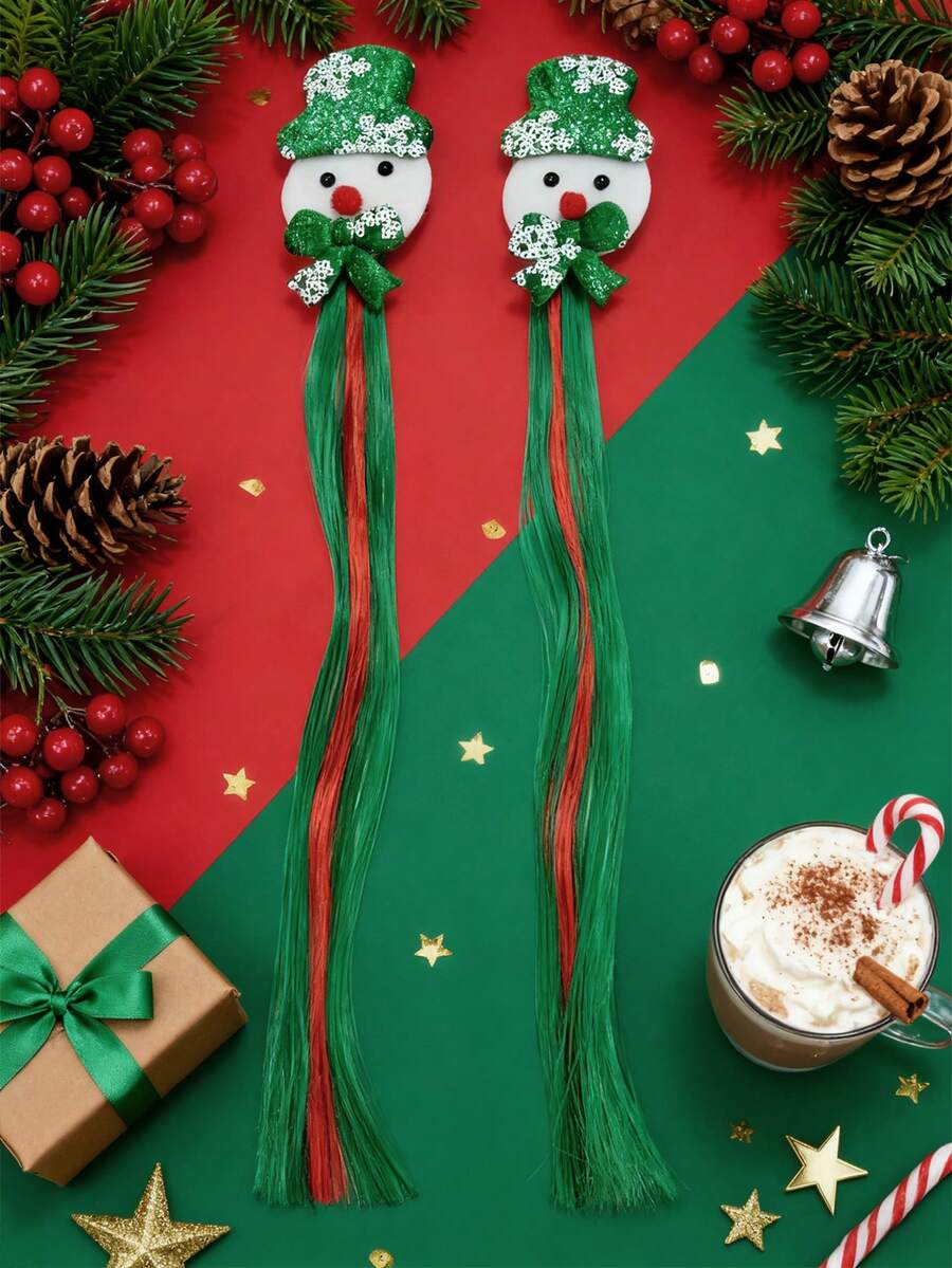 Clips para el cabello con diseño de muñeco de nieve y copos de nieve verdes navideños, accesorios de cabello navideños con muñeco de nieve lindos, adecuados para usar en Navidad, accesorios de cabello versátiles navideños