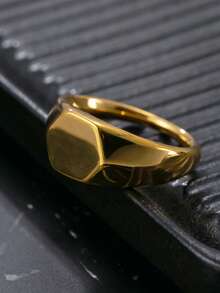 Stainless Steel 18K Gold Plated Minimalist Geometric Couple Ring, Unisex, Holiday Gift - Yellow Gold - View 13