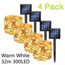 4 件装太阳能仙女灯，50/100/200/300 LED 太阳能灯串，铜线灯串，8 种模式，防水太阳能花园灯，适用于庭院、树木、圣诞节、婚礼等场合。