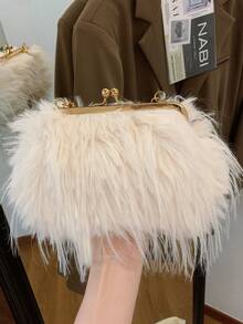 Bolso de mano de felpa para otoño/invierno, bolso de hombro/bandolera/de mano de moda con cadena para fiestas de noche