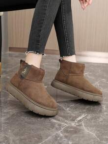 Women's Winter New Thick-Soled Snow Boots, Women's Thermal Lined Thickened Leather Boots, Waterproof And Non-Slip Sneakers - Black Olives - View 9
