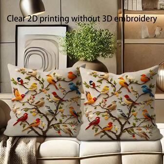 2pcs Vintage Garden Bird, Pine Tree, Papaya & Apple Tree Pattern Throw Pillow Covers, Soft Polyester Cushion Covers, 45x45cm, Zippered, Machine Washable, Suitable For Home Decor, Living Room, Bedroom, Patio, Office, Car