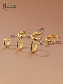 Hihho 6 件/套方晶锆石镶嵌圆形耳环，经典锆石耳环耀眼的 U 形耳环，精美女士珠宝派对礼物 - 圈式耳環 - 查看 11