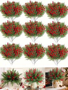 50 Artificial Pine Branches With Red Holly Berries And Cedar Needles, Can Be Used For Christmas Trees, Wreaths, Garlands DIY. Great For Holiday Home Decoration. Christmas Decorations, Home Decorations, Bouquets, Artificial Flowers, Garden Decorations, Fall Home Decorations, Plants Room Decor