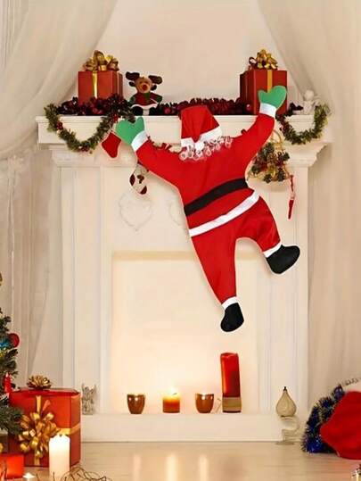 Santa Claus Climbing Wall Hanging Decoration, Durable Polyester Christmas Holiday Festive Decor, Indoor/Outdoor Mount, Non-Electric Visual Accent, Featherless Santa Theme Display