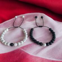 Beaded Friendship Bracelets | Long Distance Love Bracelets For Men And Women | Couples Jewellery | Howlite Black O...