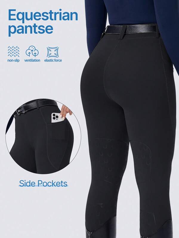 ROYALS MATTINI Women's Solid Color High Waist Riding Tights - Full Seat Silicone Anti-Slip Equestrian Pants 4-Way Stretch
