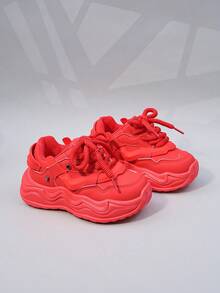 Kids' Fashion Sneakers, Spring/Autumn New Style Boys' Chunky Sneakers, Girls' Low-Top Casual Shoes, Toddlers' Campus Student Thick Sole Leisure Infant Shoes - Red - View 7