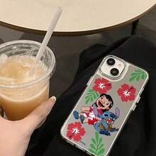 Miniso Disney  Stitch  Phone Case, Features Lilo In A Red - White Dress And Stitch Playing A Ukulele, Surrounded By Red Hibiscus Flowers And Green Leaves,TPU Mirror Phone Case For Iphone17 Pro Max/17 Pro/17 Air/17 16/15/14/13/12/11,Iphone 17 Pro Max Case,Iphone 17 Pro Case,Iphone 17 Case,Stocking Stuffers,The Girlfriend,The Chosen,Early Fall Fashion. - Silver - View 3