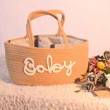 1 Stück tragbarer, handgehaltener Seilkorb mit gewebtem Buchstabenmuster zur Aufbewahrung von Windeln, Flasche Windel Mutterbeutel, geeignet zum Aufbewahren von Babybedarf wie Flaschen und Windeln, mit unabhängigen Fächern, Aufbewahrungskorb, Geschirr Aufbewahrungskorb, für Schlafzimmer, Wohnzimmer, Küche, Badezimmer Aufbewahrung. Muttertags Geschenk.