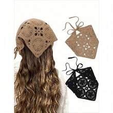1pc Floral Crochet Knitted Triangle Headband, Breathable Versatile Retro Daisy Headscarf For Women Hair Accessories Women Bandana Fall Head Scarf Autumn Hair Band Soft Head Band For Gifts Winter For Vacation Outfits Woman - Nhiều màu - Xem 8