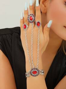 سوار إصبع بوهيمي فينتاج مزين بالراين ستون، طقم مجوهرات هندسي للحفلات للنساء