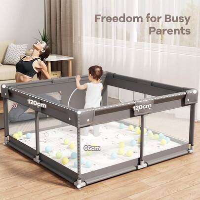 Babybox mit Matte 120 x 120 cm, Laufstall, kleine Babybox mit Gittern, Babybox aus Oxford-Gewebe, Babybox für die Wohnung