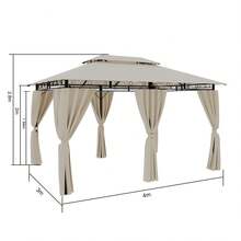 DEVOKO 3x3/3x4/3x6 Garden Pavilion, Party Tent With Lighting And Double Roof, Side Roll-Up Curtains With Zipper, Sturdy Frame, Grey-Beige Garden Pavilion, Garden Tent - Beige - View 8