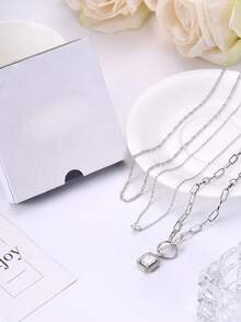 3Pcs Layered 14K Gold Plated Necklaces For Women Dainty Necklace Stack Silver Plated Non Tarnish Free Pendant Chunky Chain Pearl Paperclip Cross Heart Necklace Set For Women - 鍍銀項鍊+鋯石 - 查看 6