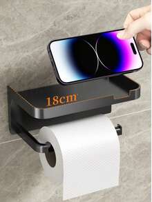 1pc Self-Adhesive Toilet Paper Holder, Plastic Powder Coated Multi-Purpose Bathroom Tissue Dispenser + Storage Rack 2 In 1, Waterproof, Easy To Install Wall-Mounted Accessories Bathroom Accessories Bathroom Tools