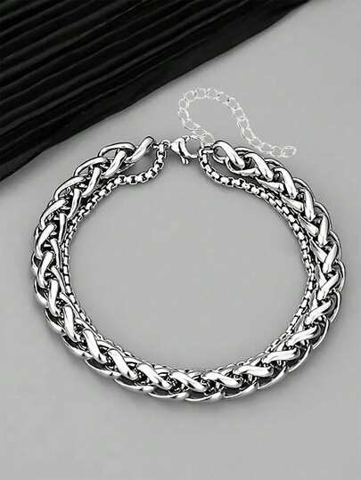 1pc Adjustable Stainless Steel Double Layer Bracelet For Men