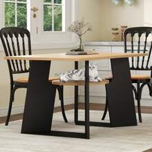 Pet-Friendly Dining/Kitchen Table With Pet Area And Shelf, Rectangular For 6 People (130*85*75 Cm), Natural Wood-Black Mix - Multicolor - View 2