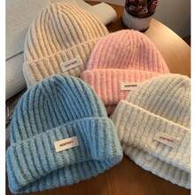 女士秋冬季针织羊毛帽，百搭大头围帽，小脸型帽，保暖护耳，兼具头带帽的功能。 - 彩色 - 查看 3