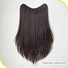 22英寸V型夹式渐变色接发，黑棕色、酒红色、棕色，耐热合成纤维假发，适合女性圣诞节、万圣节派对和日常佩戴。