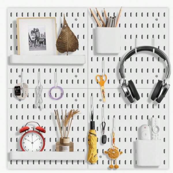 Painel Perfurado e Acessórios de Painel Perfurado, Caixa de Painel Perfurado/Bandeja de Painel Perfurado/Ganchos, Conjunto de Ganchos de Painel Perfurado, Ganchos para Xícara de Painel Perfurado, Suporte para Acessórios de Ferramentas, Organizador de Armazenamento para Sala de Jogos, Organização de Cozinha Doméstica, Escritório Oficina Garagem Bancada, Acessórios para Cozinha Quarto Escritório, Combinação Livre e Fácil Instalação (Entrega Aleatória de Estilos)