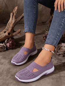 Women's Orthopedic Comfort Slip-On Sneakers - With Arch Support And Skin-Friendly Foam, All-Day Lightweight Walking Shoes, Non-Slip PVC Sole - Suitable For Nurses, Teachers, Standing And Running Errands, Orthopedic Shoes, Exquisite Pressure-Relieving Design, Beautiful Embroidery, Soft Cushioning, Suitable For Long-Term Standing Work Shoes, Casual Women's Shoes - 紫色 - 查看 3