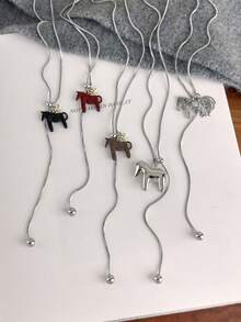 1pc Vintage Horse Pendant Necklace, Layered Wear, Elegant Design, Versatile Accessory - Pendant Necklace - View 11