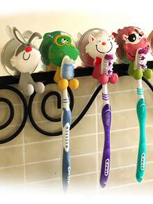 4 piezas Soporte para cepillo de dientes de dibujos animales lindos, estante para cepillo de dientes con ventosa para baño, soporte de silicona para cepillo de dientes, soporte para cepillo de dientes con ventosa de dibujos animados, soporte para un solo cepillo de dientes con gancho adhesivo - Multicolor - Ver 1