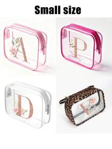 玫瑰金字母A-Z印花PVC洗漱包，PVC旅行收纳包，拉链封口 - 轻便、不易褪色的化妆洗漱包、药品收纳包、大容量化妆品收纳包、便携式化妆包、药盒、药盒、药瓶、药瓶、医院包、急救包、药品收纳袋、旅行必备、邮轮必备、度假必备