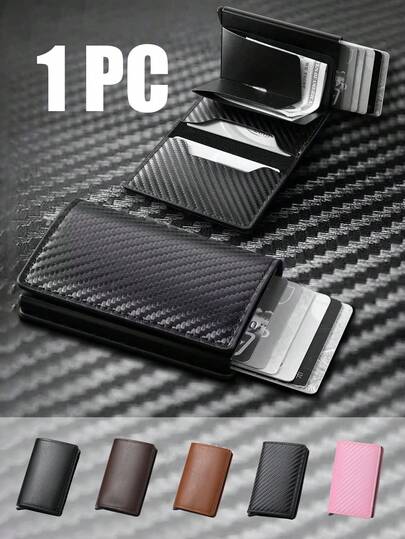 New Ultra-Thin Carbon Fiber Aluminum Alloy Men's Wallet With Black Card Holder, Aluminum Alloy Material, Side Push Design, Automatically Ejects Bank Cards, Black Card Holder, Men's Mini Wallet, Card Holder, Business Card Holder, Credit Card Holder, Suitable For Driver's License, Christmas Gift, Friend Gift, New Year Gift