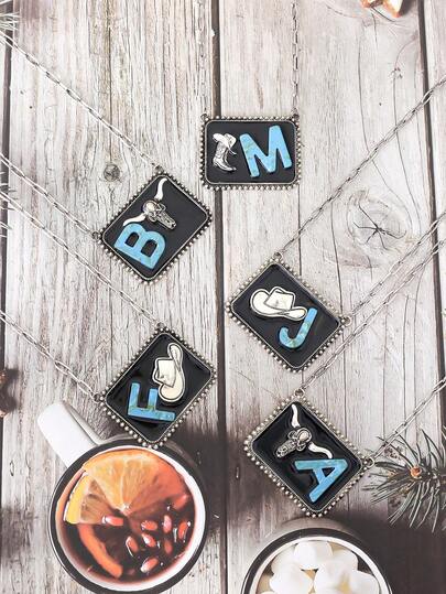 1pc Minimalist Necklace For Men With 26 English Letter, Denim Hat & Other Elements, European & American Cross-Border INS Style