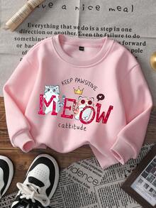 3件套幼儿女童休闲印花圆领套头卫衣，秋冬季 - 可爱的兔子、彩虹、猫咪印花连帽卫衣，为每个宝宝带来欢乐和幸福！ - 黑色 - 查看 6